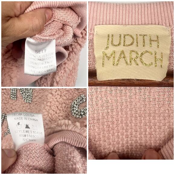 Judith March Pink Sherpa  S Sweatshirt Partners N Wine Rhinestone Lettering - Picture 6 of 9
